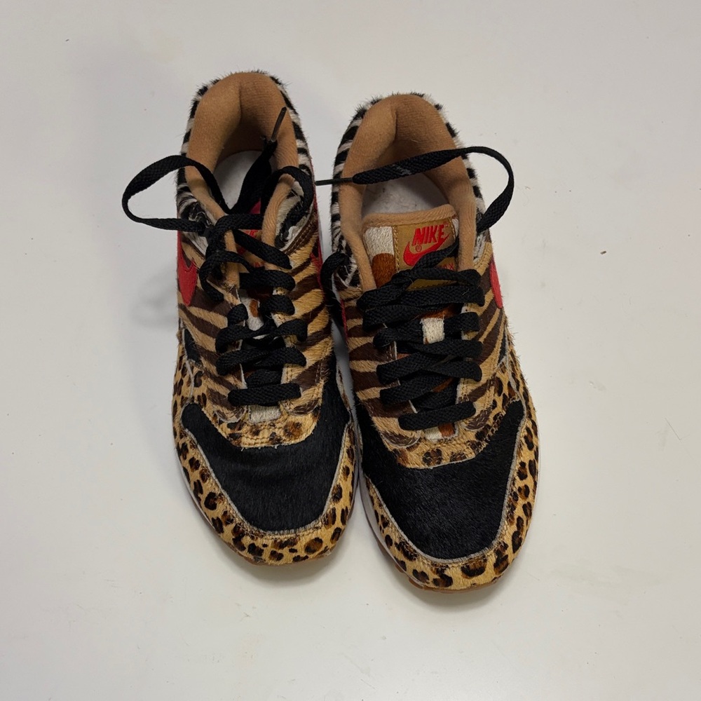 Nike x Atmos Air Max 1 Animal Print Sneakers with Red Accents